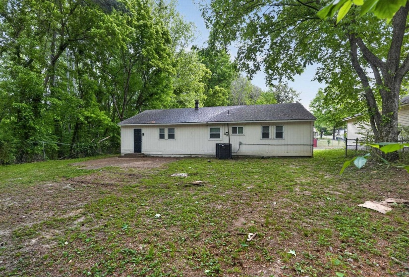 Rear view of house with a patio area and roof with shingles