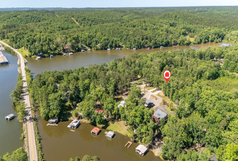 Aerial view of a large body of water