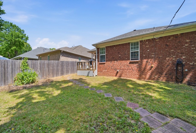 Fenced yard with a deck