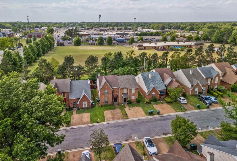 Aerial perspective of suburban area