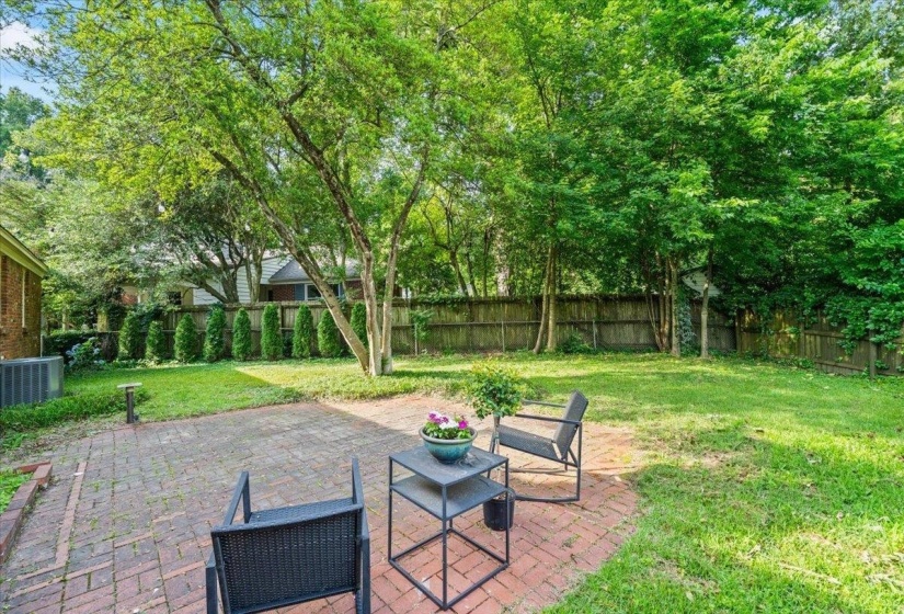 Fenced backyard featuring a patio
