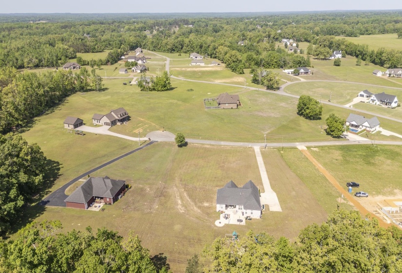 Aerial view of a heavily wooded area