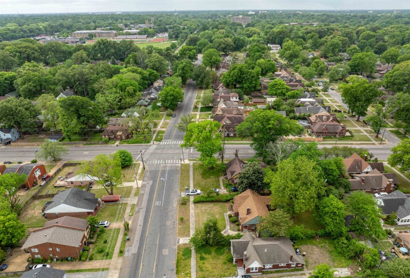 Aerial perspective of suburban area