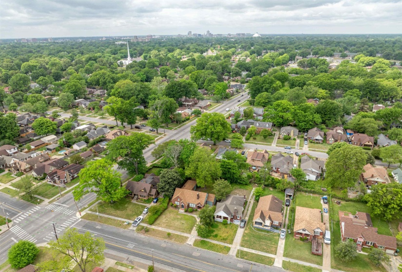 Aerial perspective of suburban area