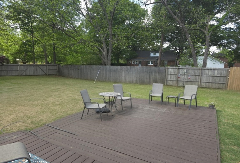 Deck with a fenced backyard