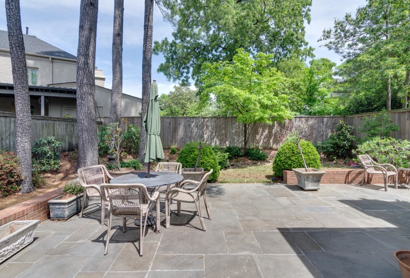 Fenced backyard featuring a patio area and outdoor dining space