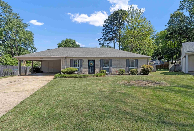 Ranch-style house featuring an attached carport, brick siding, and driveway