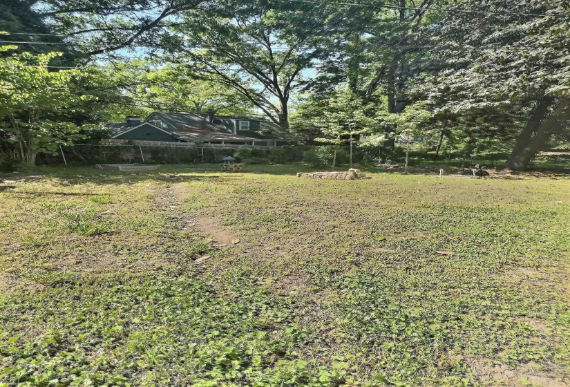 View of yard with view of wooded area