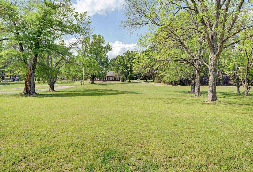 View of green lawn with view of wooded area