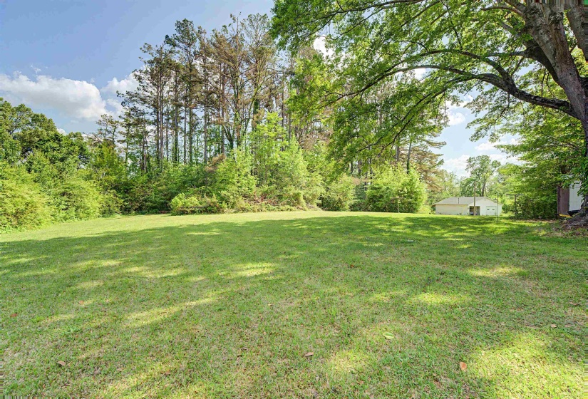 View of green lawn with view of wooded area