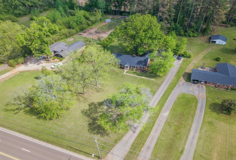 Drone / aerial view of a tree filled landscape