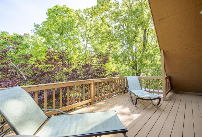 Expansive outdoor deck featuring wood-finish flooring and a matching wood railing