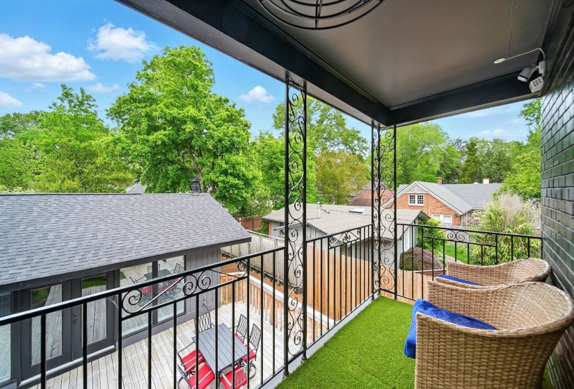 Balcony with view of scattered trees