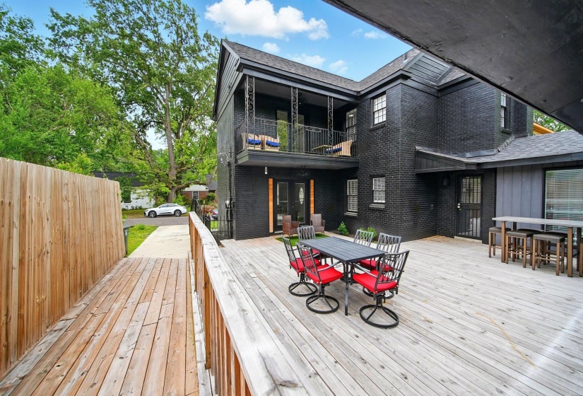 Wooden deck with outdoor dining space