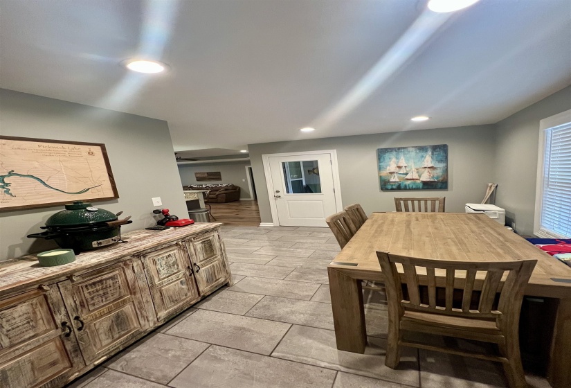 Dining space with recessed lighting