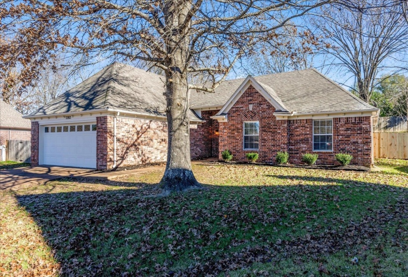 Brick exterior with a gabled roofline