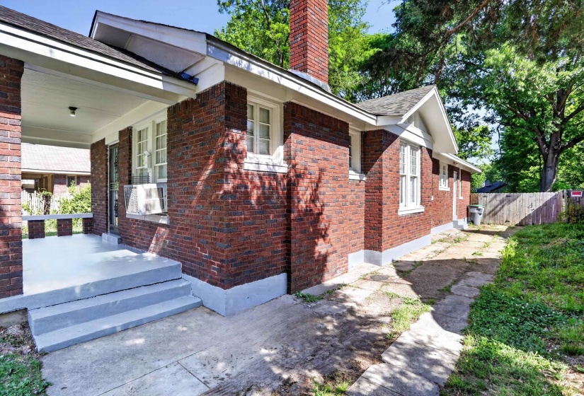 Brick exterior with white trim