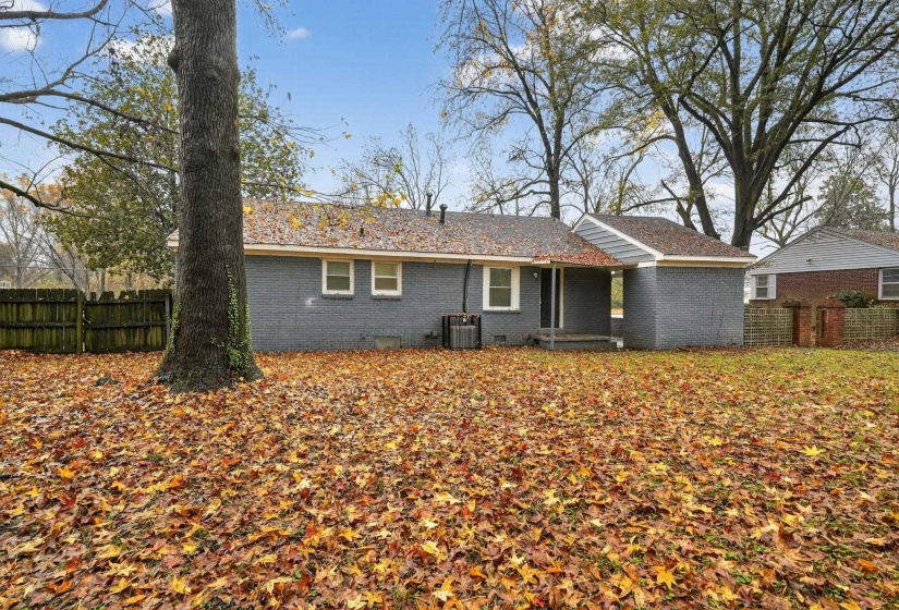 Rear view of house with brick siding and crawl space