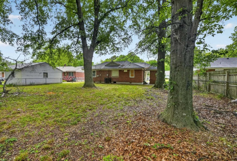 Rear view of property with a fenced backyard and brick siding