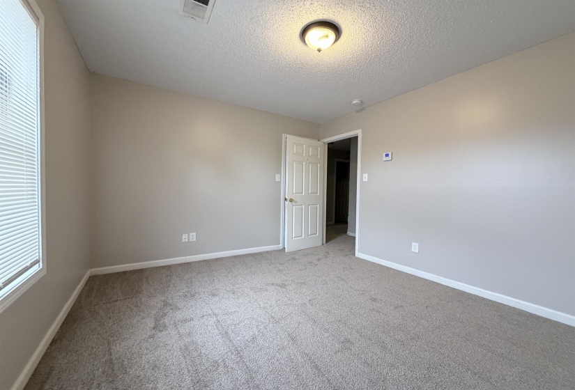 Spare room with light colored carpet and a textured ceiling