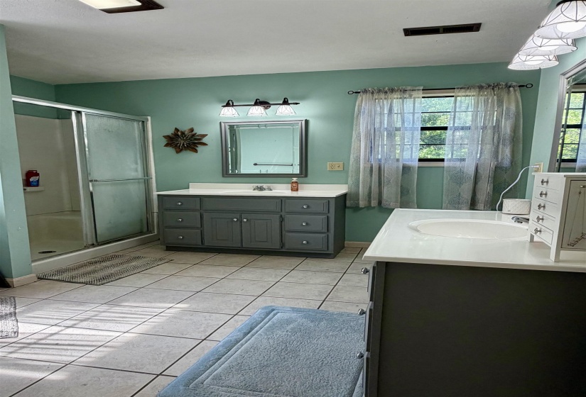 Dual vanity sinks with white countertops