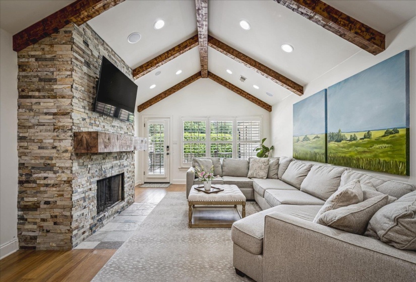 Vaulted ceilings with exposed wood beams