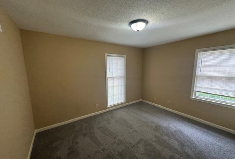 Neutral-toned walls complement the gray carpeting