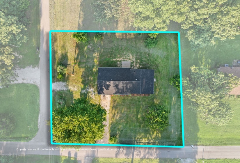 Aerial overview of property's location with property parcel outlined