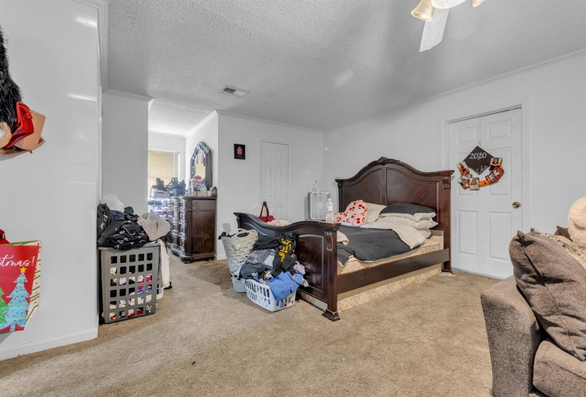 Carpeted room featuring light-colored walls and a white ceiling