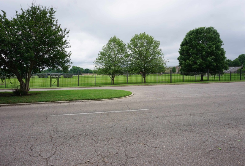 View of Rhodes college practice field across street