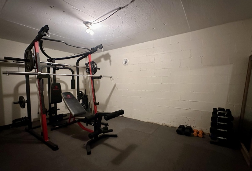 Exercise area with concrete block wall