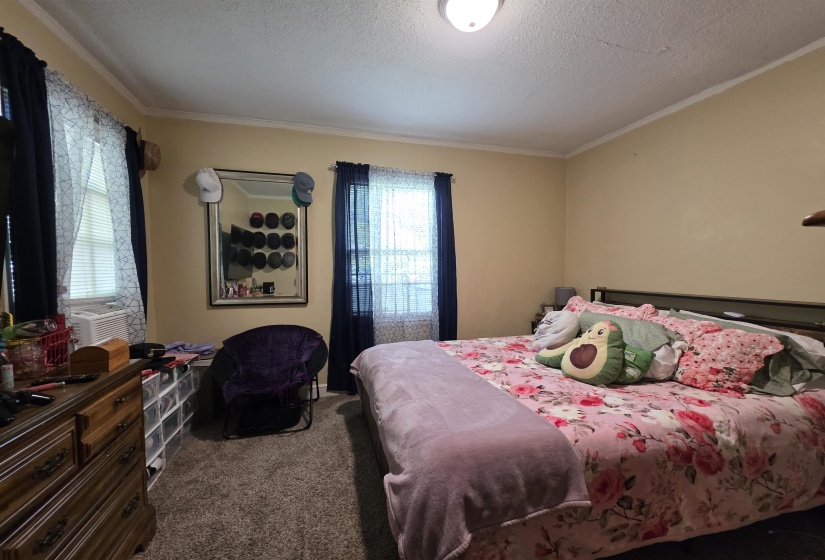 Neutral-toned walls complement a carpeted floor