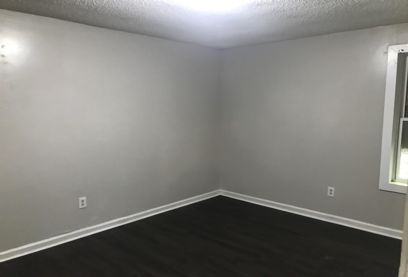 Empty room featuring dark wood finished floors and a textured ceiling
