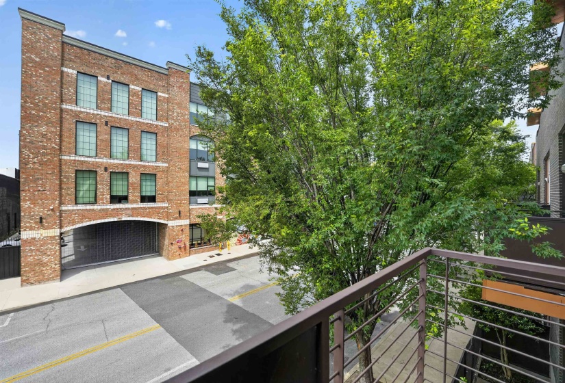 Modern balcony with metal railings