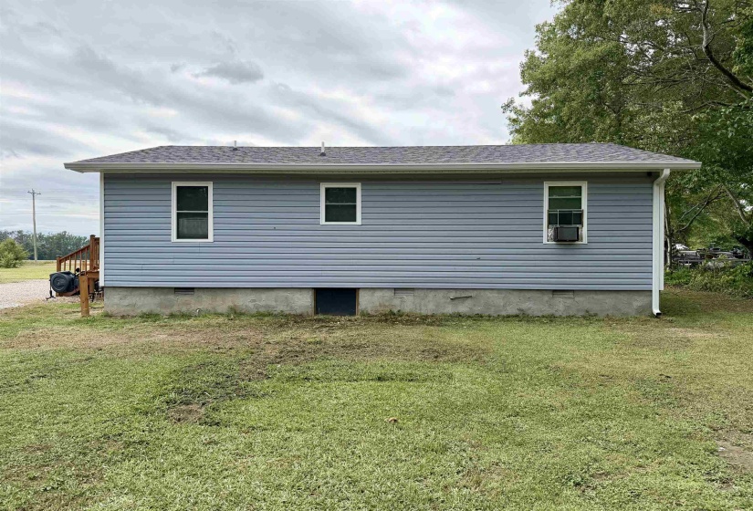 Exterior siding in a light blue finish