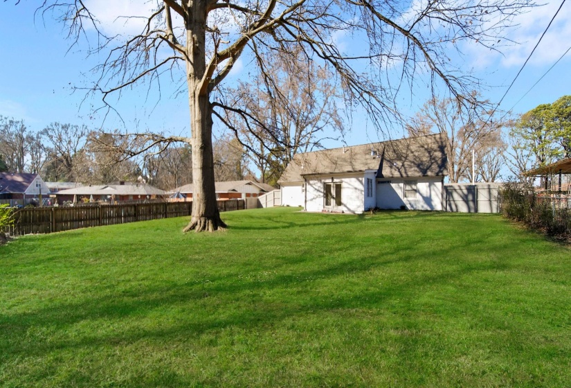 View of fenced backyard