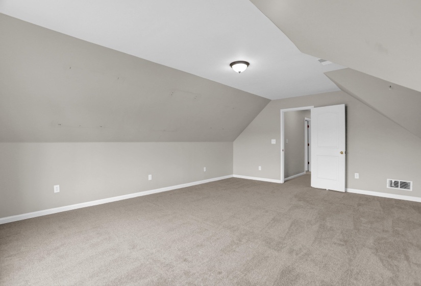 Bonus room featuring lofted ceiling and light carpet
