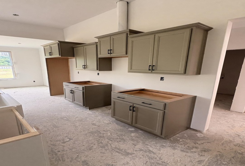 Kitchen featuring installed cabinetry with crown molding, black hardware, and shaker-style doors