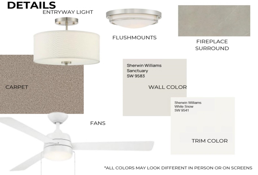 Property Specification Sheet. Detailing selections for finishes and fixtures within the property