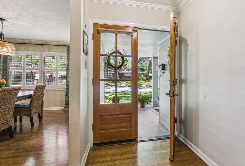 Wood-finish flooring throughout the entryway