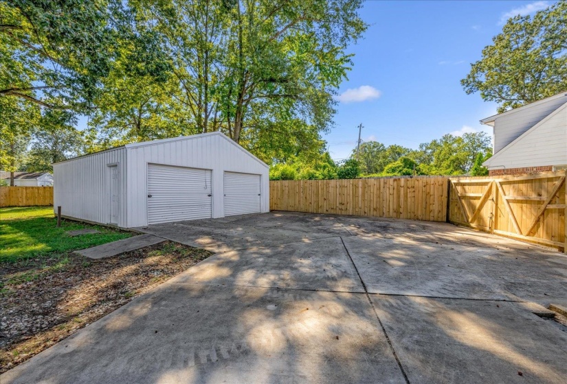 View of detached garage