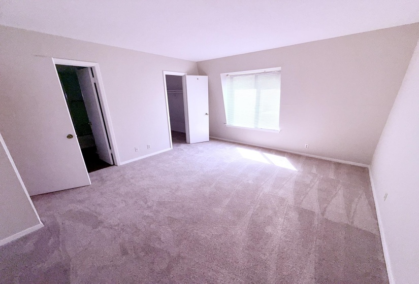 Spacious room featuring neutral carpeting and light-colored walls