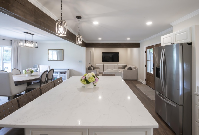 Spacious kitchen island with a light-toned countertop