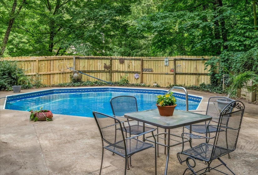 Unusual Octagon  In-ground Pool.Wood fenced in backyard with lots of privacy.