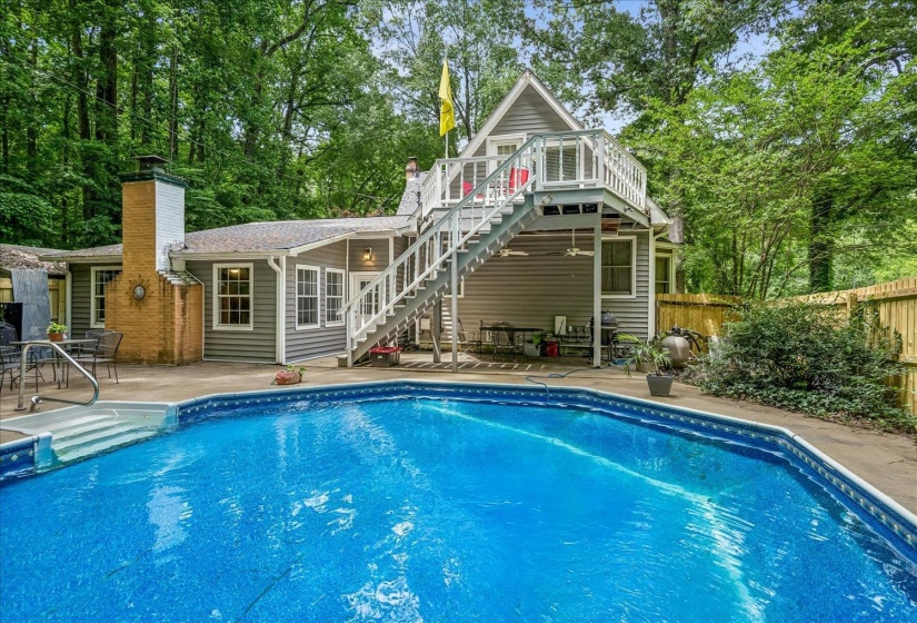 Unusual Octagon  In-ground Pool.Wood fenced in backayard with lots of privacy.