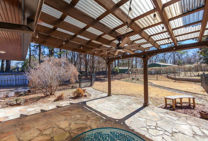 View of patio with a fenced backyard