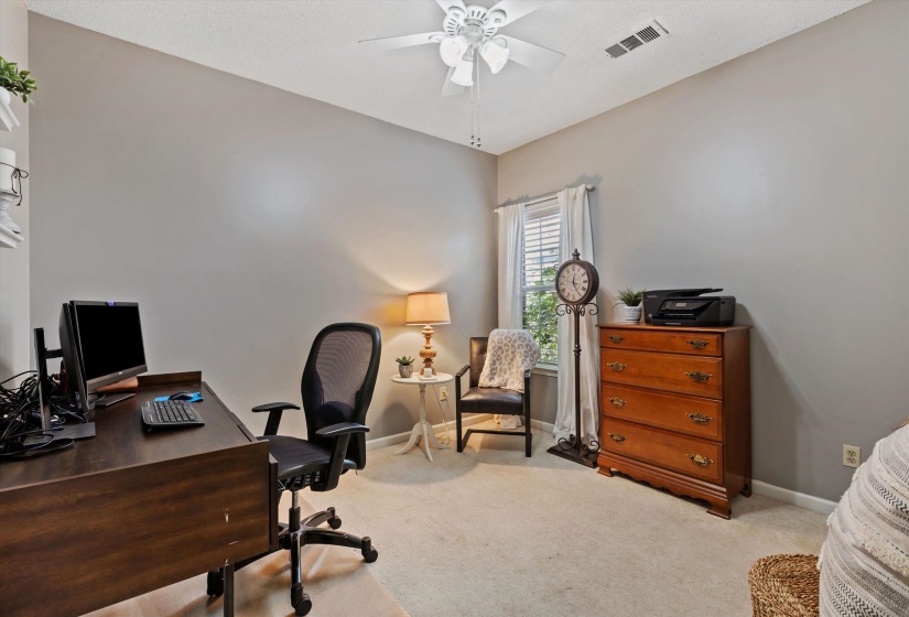 Bedroom #3, currently used as an office- ceiling fan, carpet, closet, shared Bath with BR2
