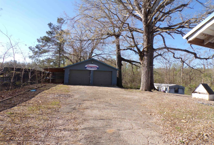 View of detached garage