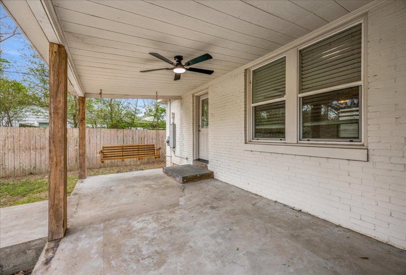 View of patio / terrace featuring ceiling fan