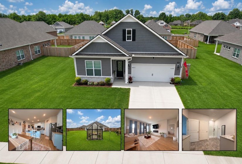 Property Listing. Presenting an aerial perspective of the exterior and selected interior areas of the property